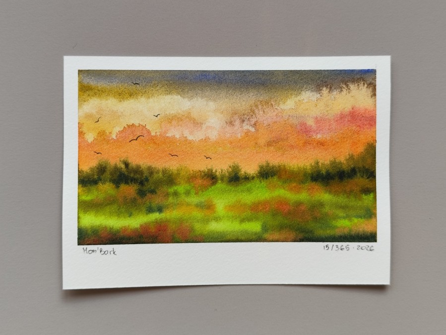 Therapy 365 – No. 15/365 Original watercolor – small artwork, 10×15 cm, Mon’Bark