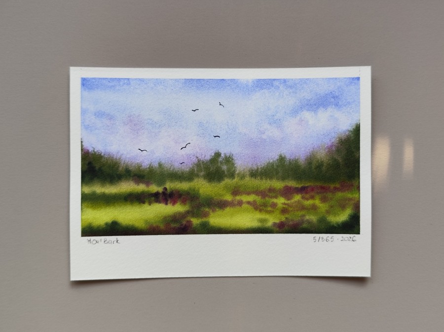 Therapy 365 – No. 5/365 Original watercolor – small artwork, 10×15 cm, Mon’Bark
