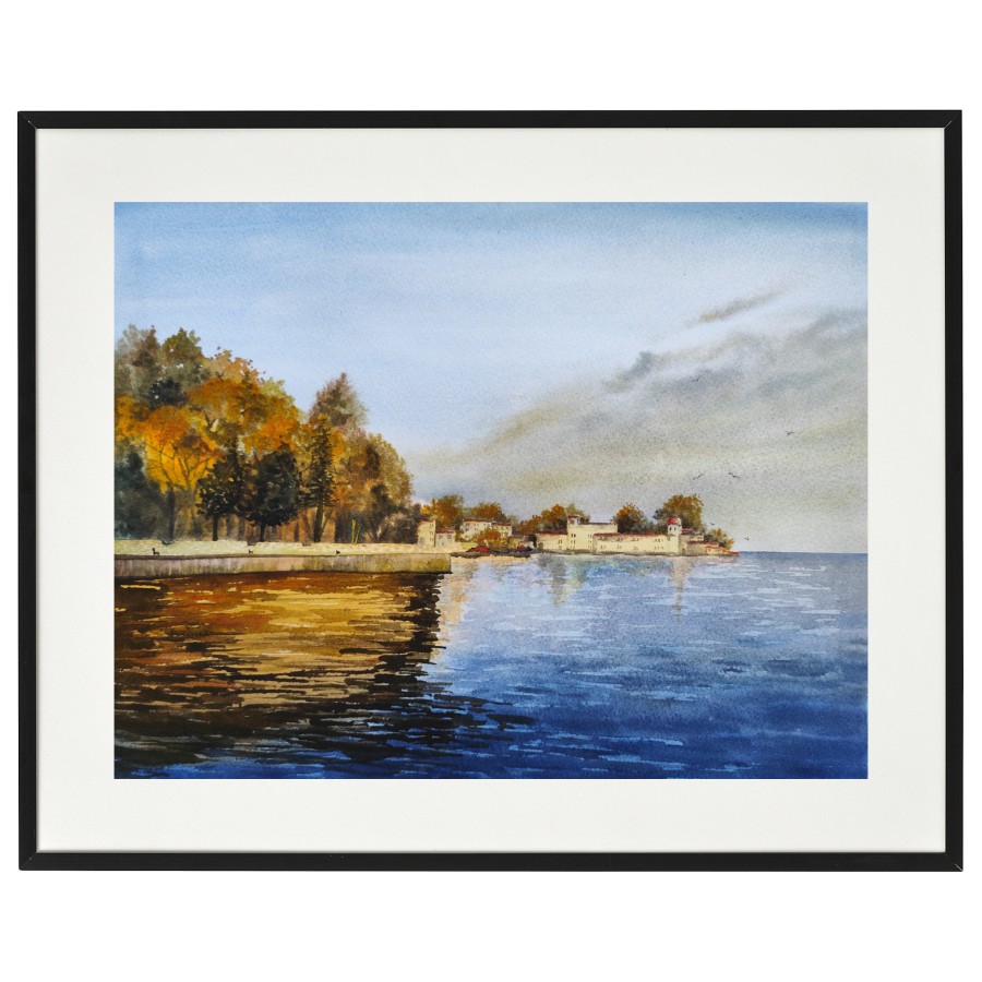 REFLECTIONS – Original A3 Watercolor Painting | Calm Water Horizon & Soft Autumn Light