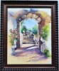 GOLDEN HOUR – Original Watercolor Painting | Mediterranean Arch & Sunlit Steps (Framed)