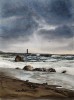 STORM PRELUDE – Original A3 Watercolor Painting | Sea, Lighthouse & Rising Tension
