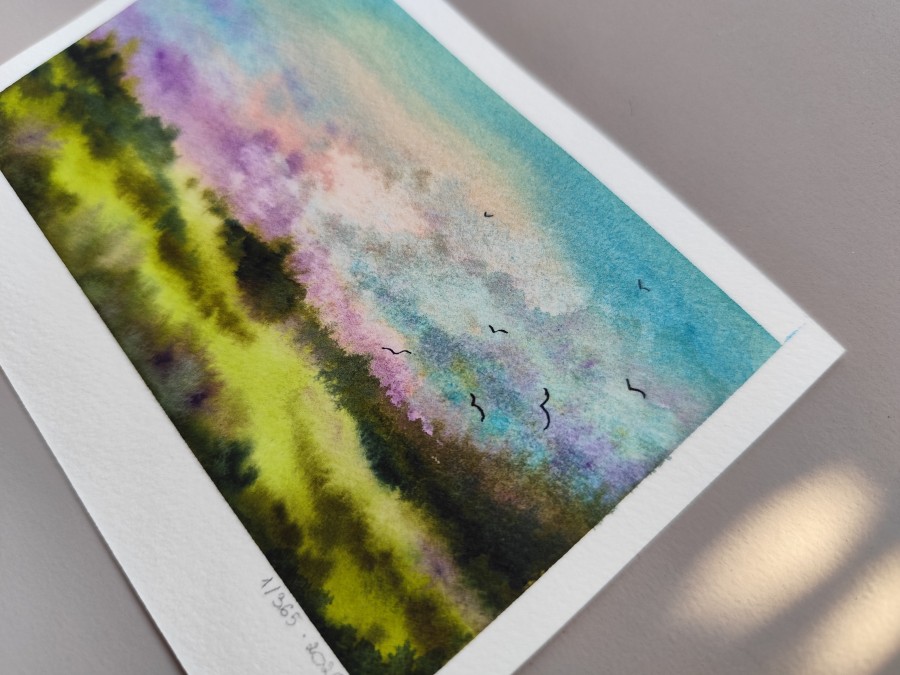 Therapy 365 – No. 1/365 Original watercolor – small artwork, 10×15 cm, Mon’Bark